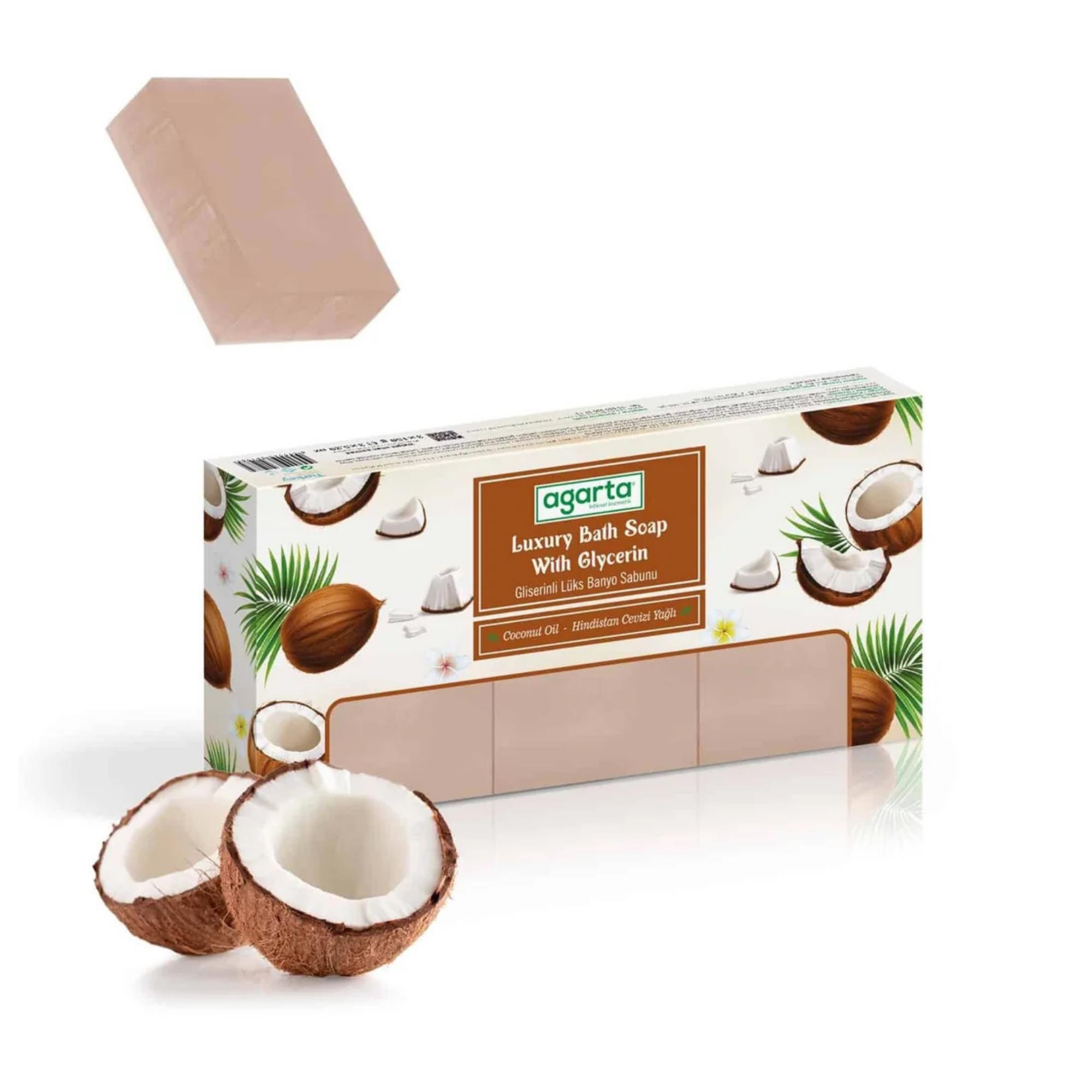 AGARTA - Banyo Sabunu Lüks Gliserinli Doğal El Yapımı Hindistan Cevizli 150 Gr X 3 Adet