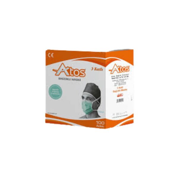 ATOS - Bağcıklı Maske Yeşil 100 Adet - 1 Paket
