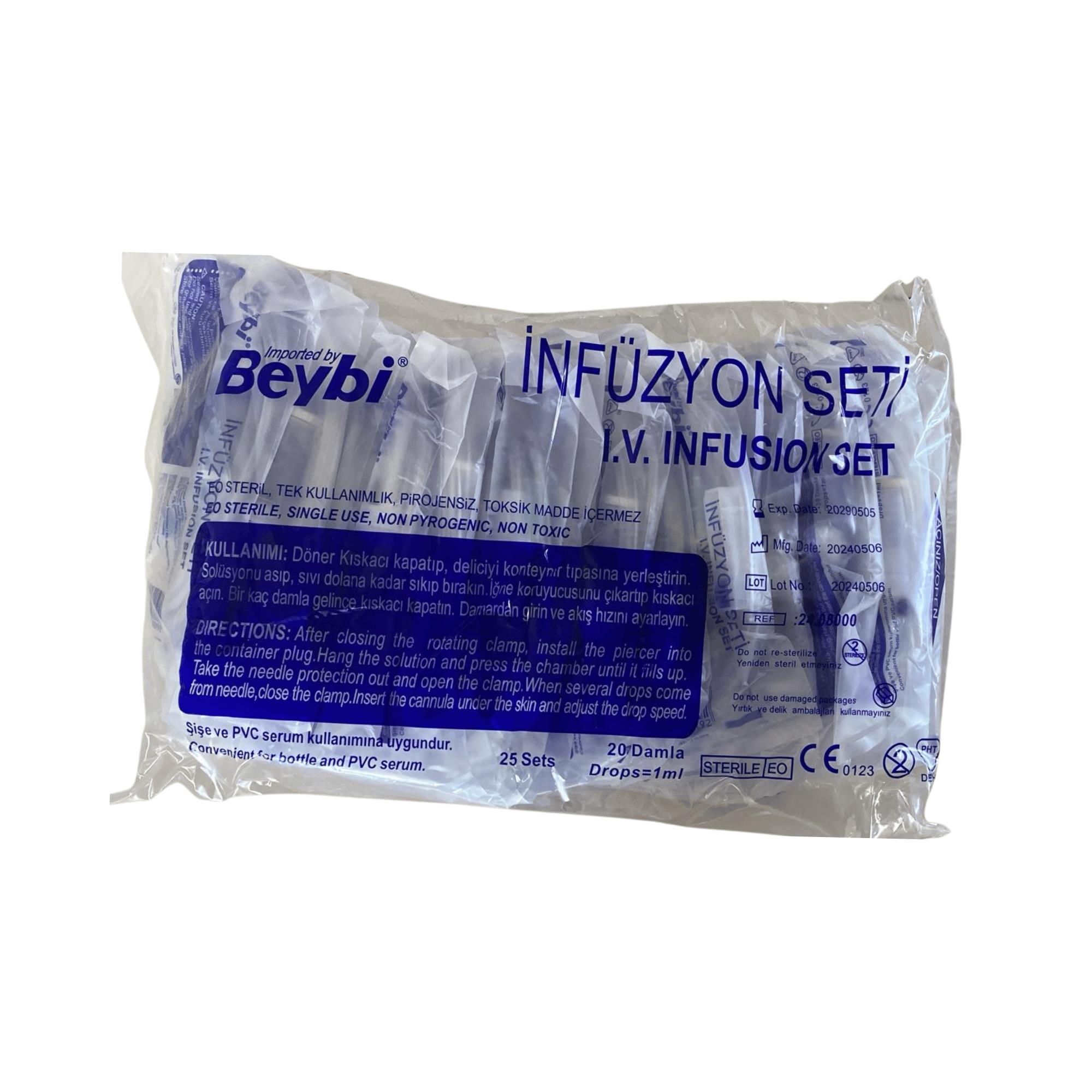 BEYBİ - Serum Seti Kilitsiz 21G Yeşil İğne - 25 Adet