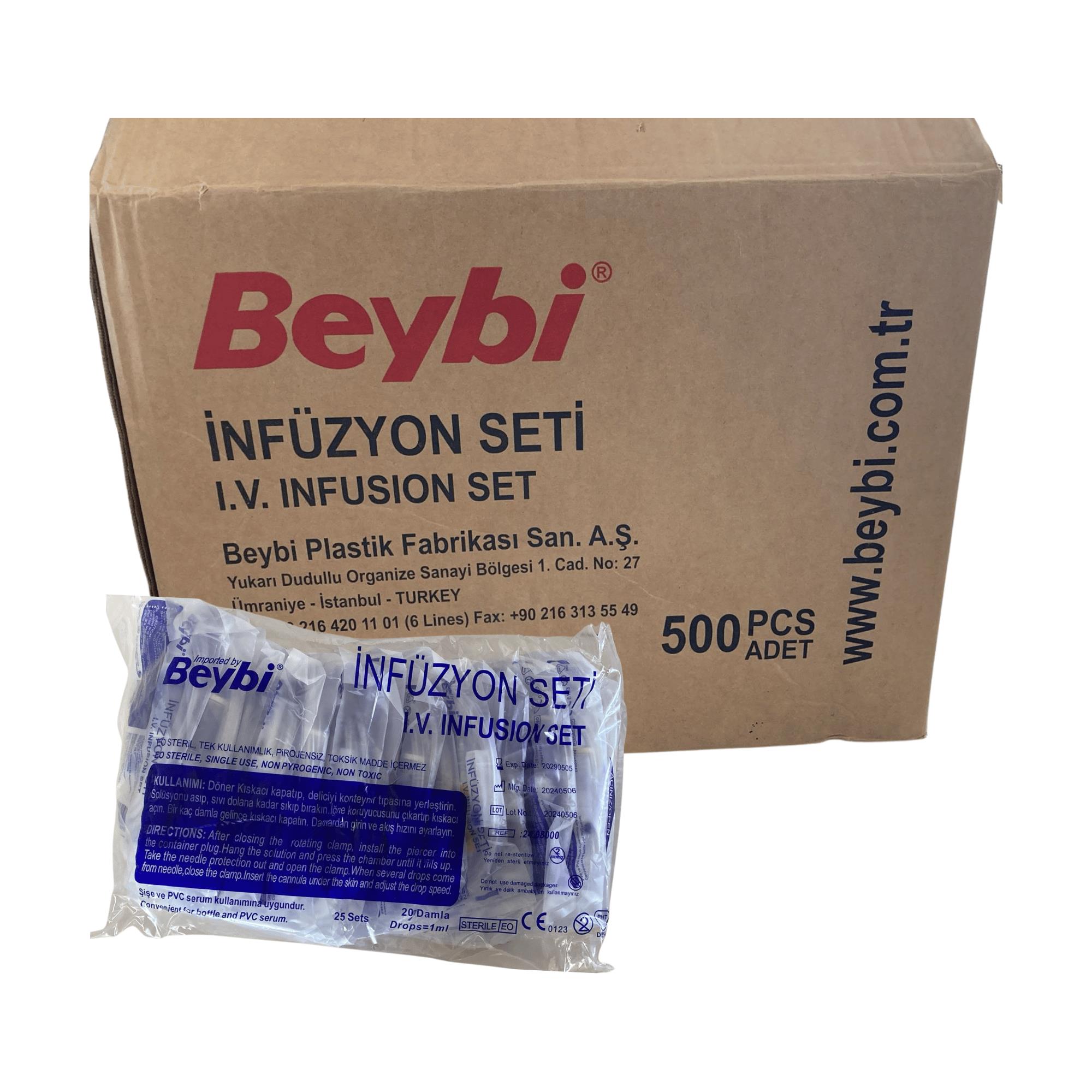 BEYBİ - Serum Seti Kilitsiz 21G Yeşil İğne - 500 Adet