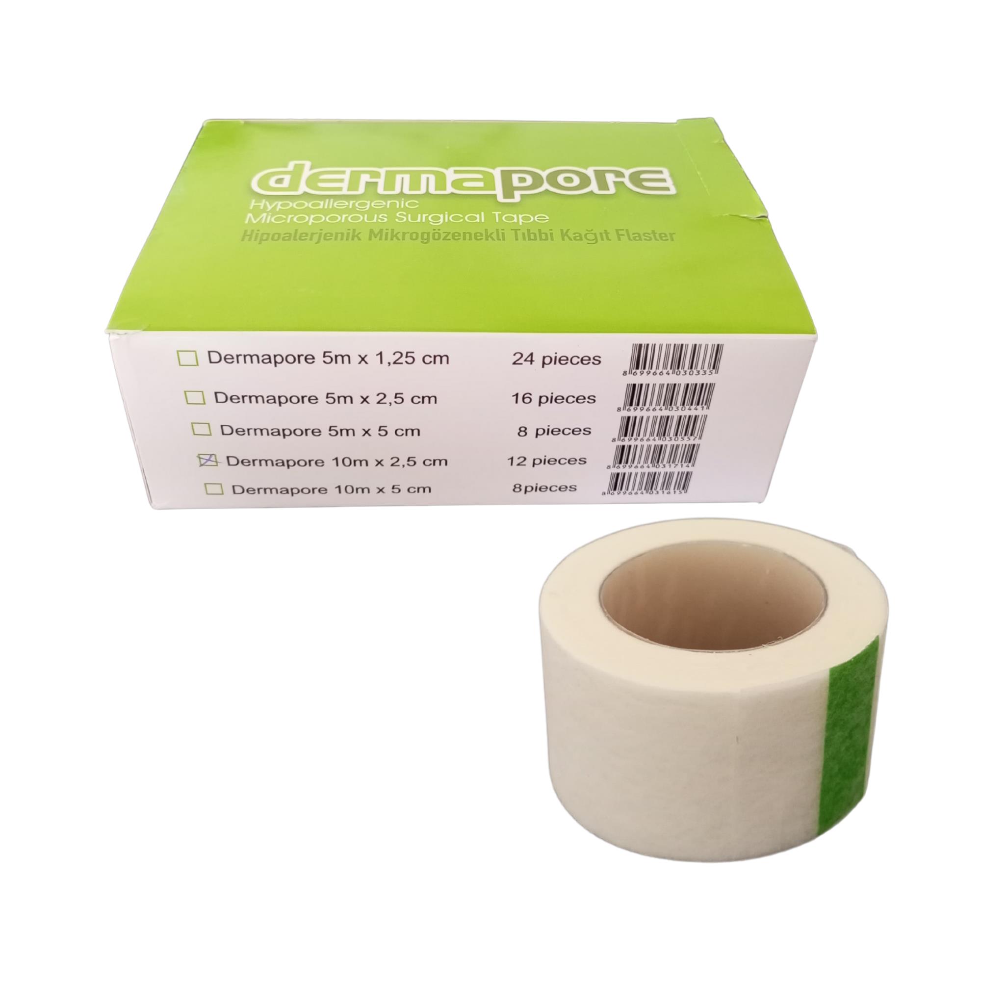 DERMAPORE - Kağıt Flaster Şeffaf 2.5 Cm X 10 Mt - 12 Adet