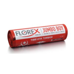 FLOREX - Tıbbi Atık Çöp Poşeti Jumbo 80X110 Baskılı Kırmızı 10 Yaprak - 1 Rulo