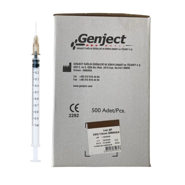 GENJECT - 1 Ml 3P 26G 0.45X13 Mm İğneli İnsülin Enjektörü - 500 Adet