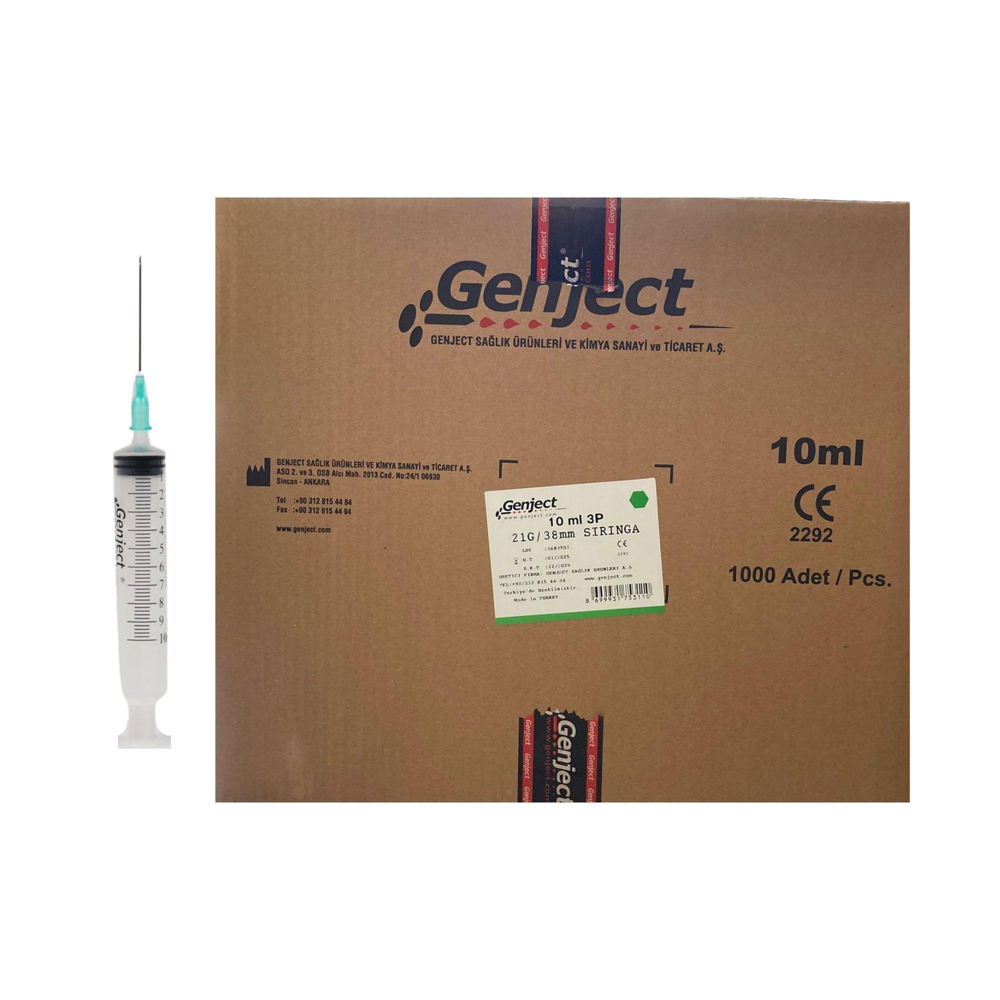 GENJECT - 10 Ml 3PARÇA 21G 0.80X38MM Enjektör - 250Lİ