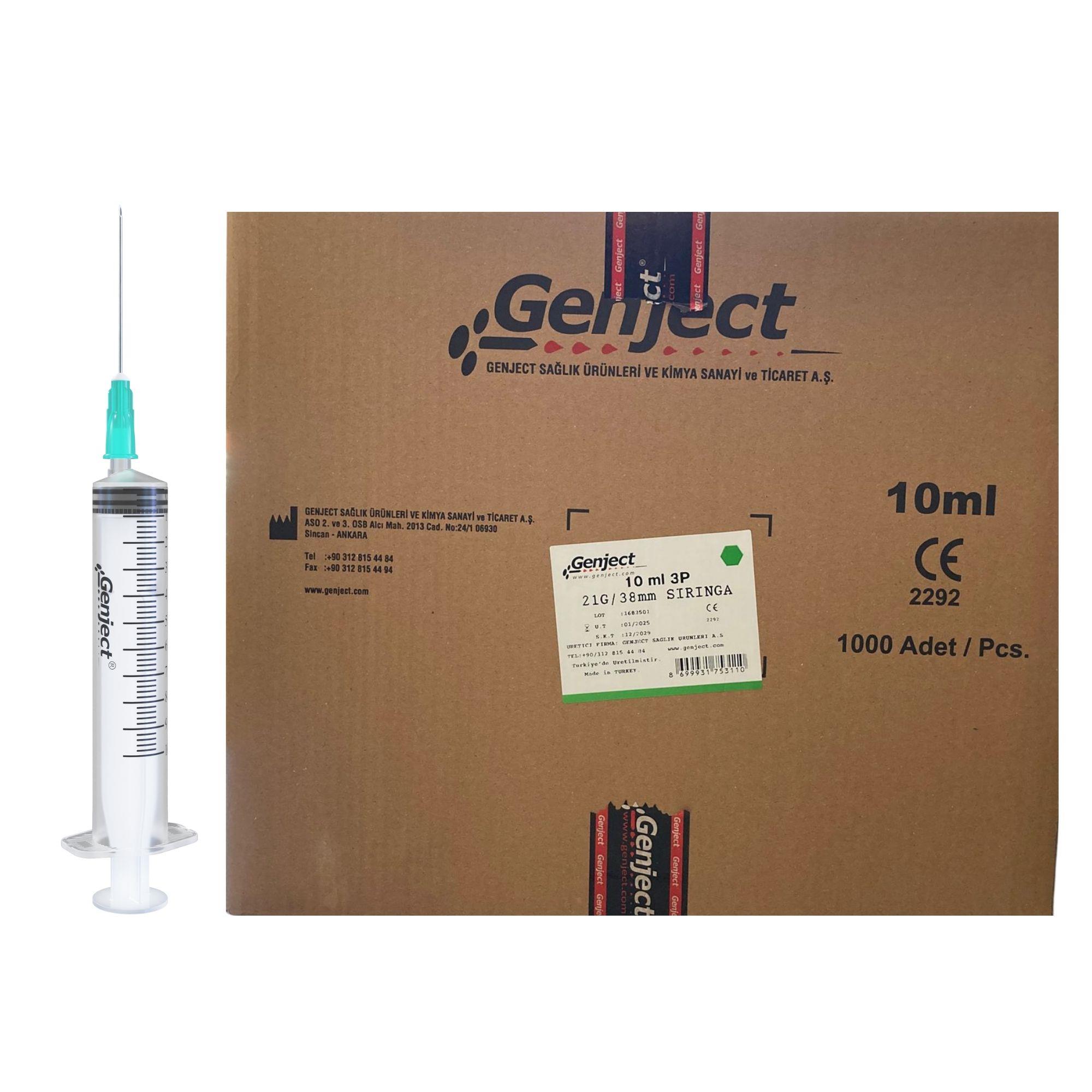 GENJECT - 10 Ml 3PARÇA 21G 0.80X38MM Enjektör - 1000 Adet