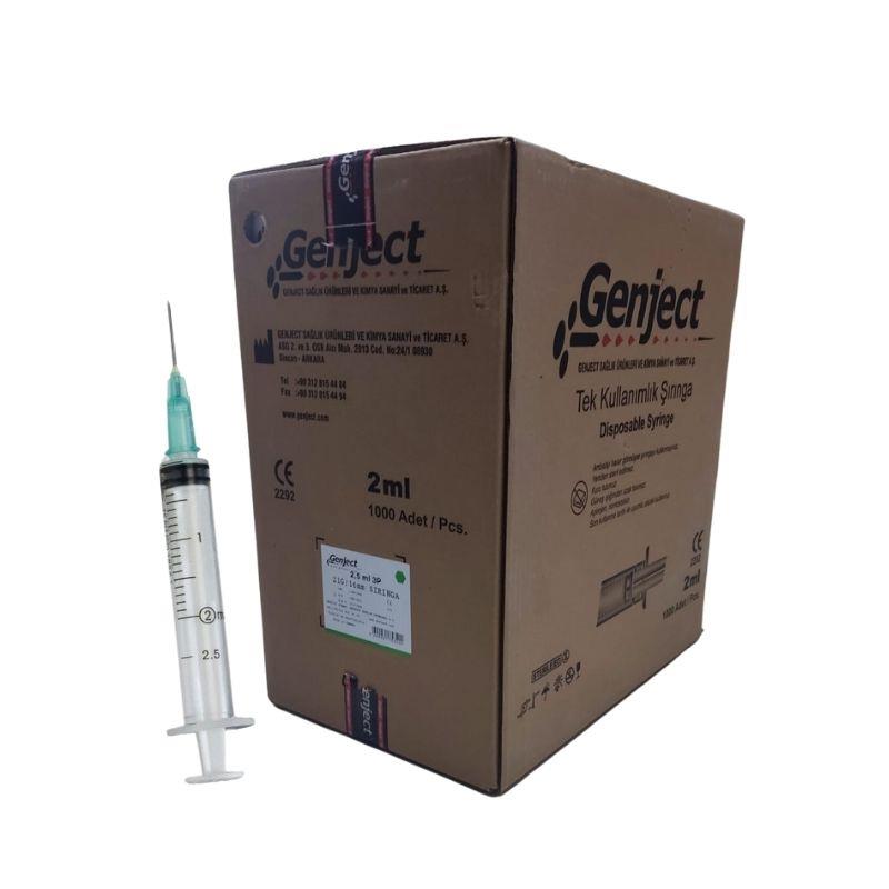 GENJECT - 2.5 Ml 3PARÇA Yeşil Kısa İğneli Enjektör Veteriner - 1000 Adet