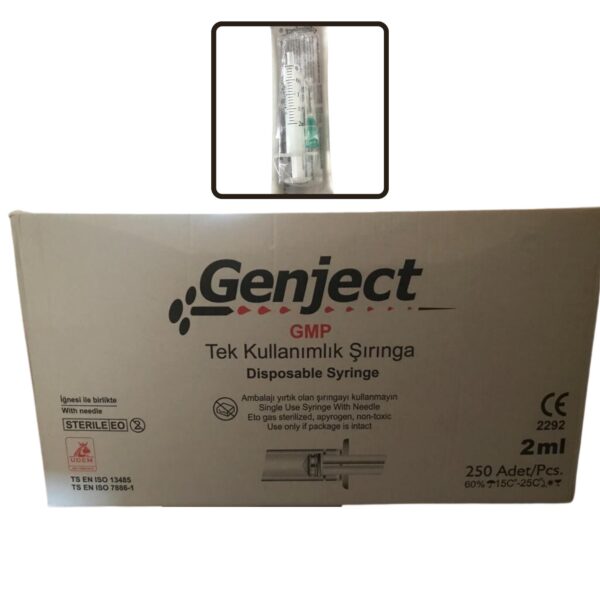 GENJECT - 2 Ml 2PARÇA Yeşil Kısa İğneli 16MM Veteriner Enjektörü - 250 Adet