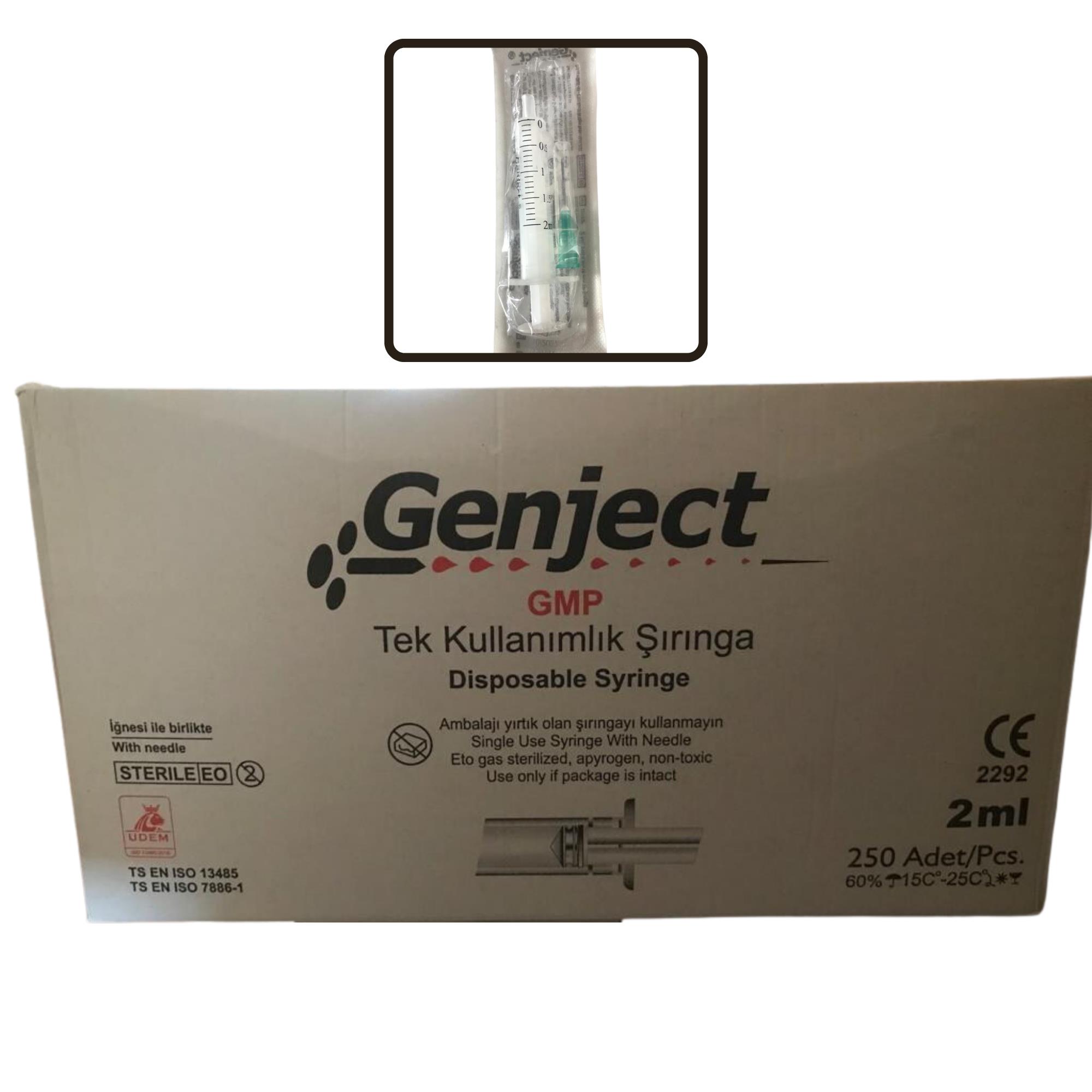 GENJECT - 2 Ml 2PARÇA Yeşil Kısa İğneli 16MM Veteriner Enjektörü - 250 Adet