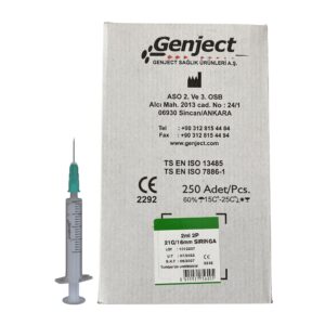 GENJECT - 2 Ml 2PARÇA Yeşil Kısa İğneli 16MM Veteriner Enjektörü - 250 Adet