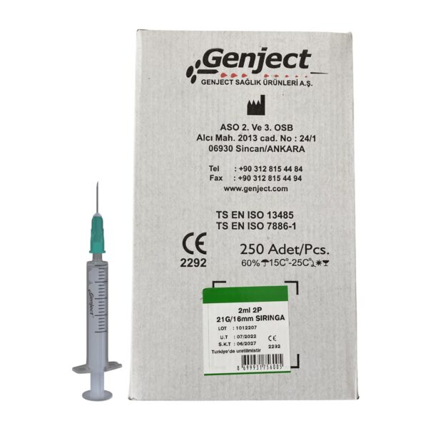 GENJECT - 2 Ml 2PARÇA Yeşil Kısa İğneli 16MM Veteriner Enjektörü - 250 Adet