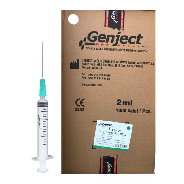 GENJECT - 2 Ml 3PARÇA 21G 0.80X38MM Enjektör - 1000 Adet