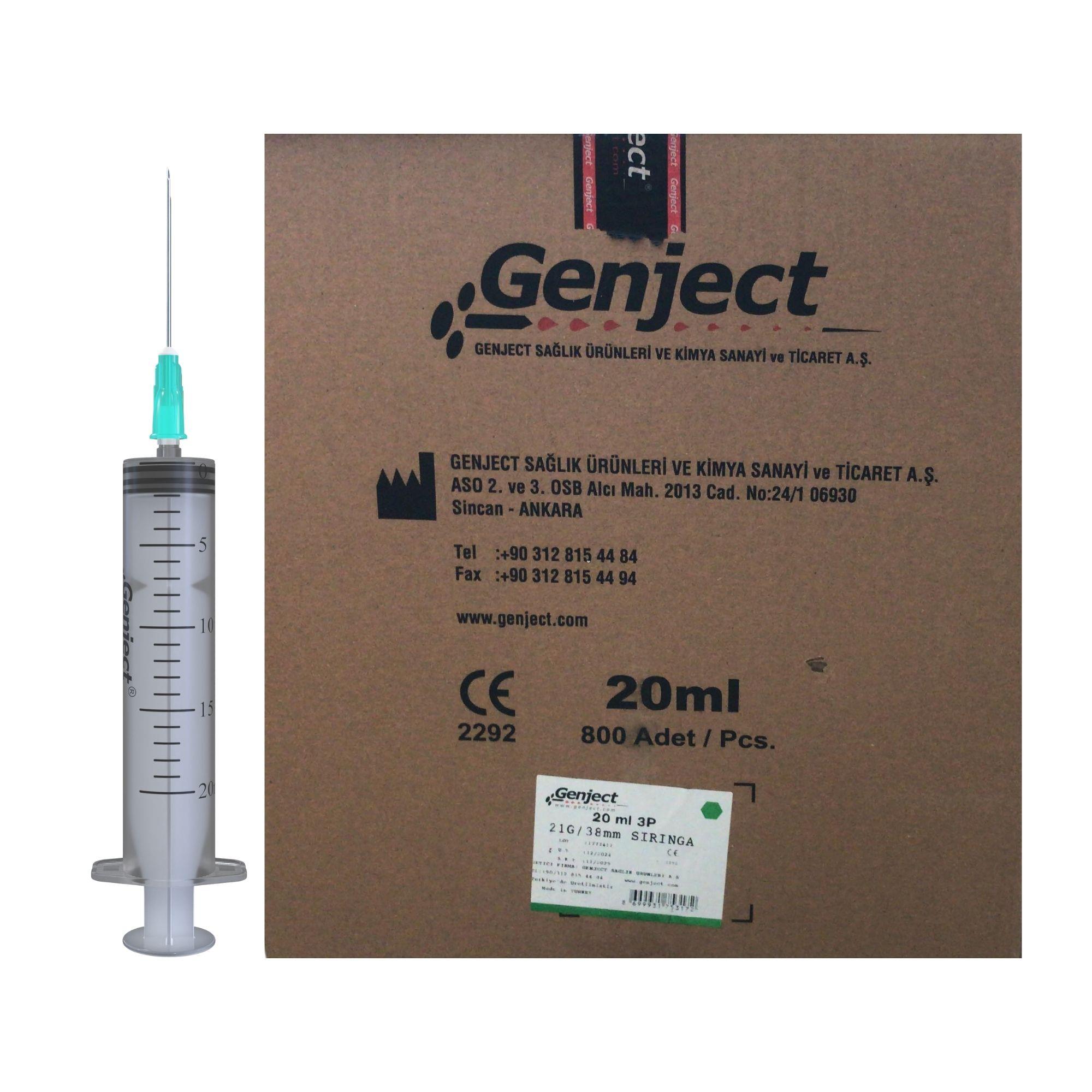 GENJECT - 20 Ml 3PARÇA 21G 0.80X38MM Enjektör - 800 Adet