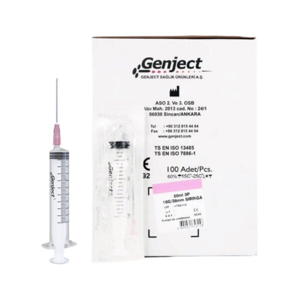GENJECT - 20 Ml 3PARÇA Pembe İğneli Enjektör Veteriner - 100 Adet
