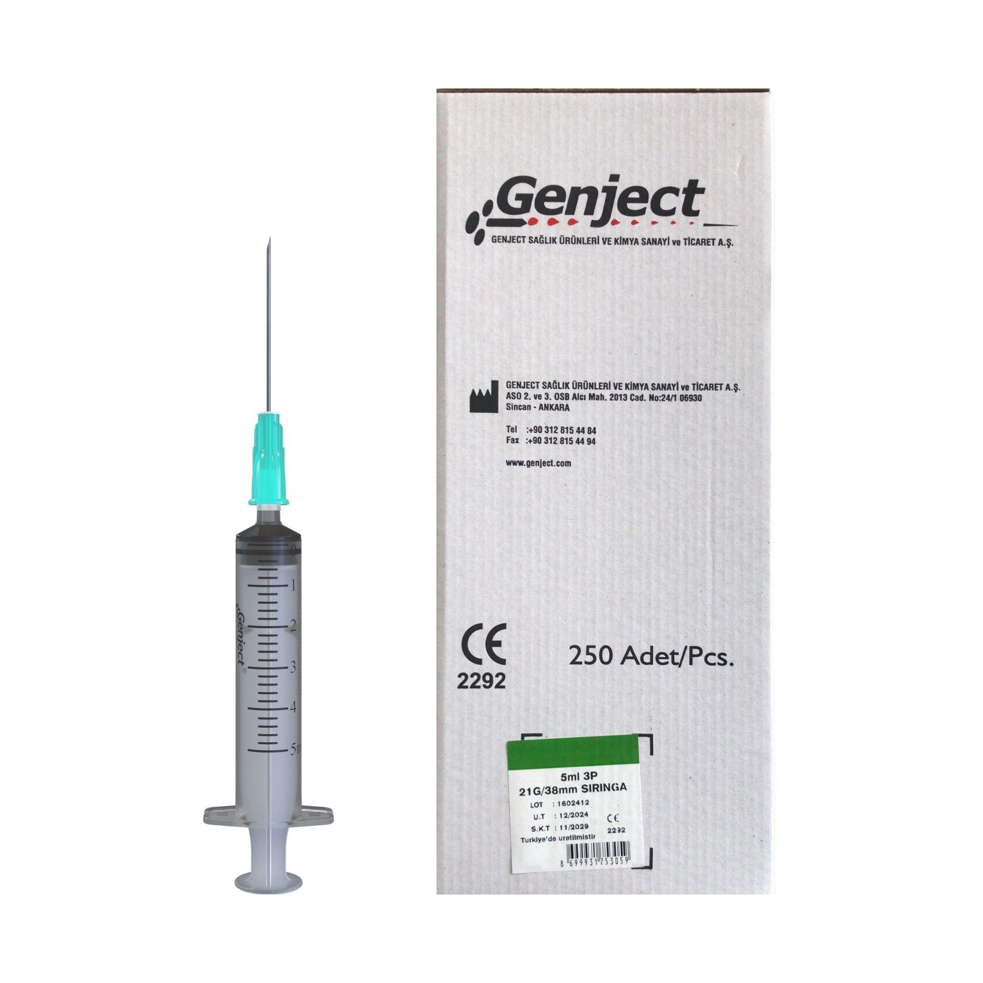 GENJECT - 5 Ml 3PARÇA 21G 0.80X38MM Enjektör - 250 Adet