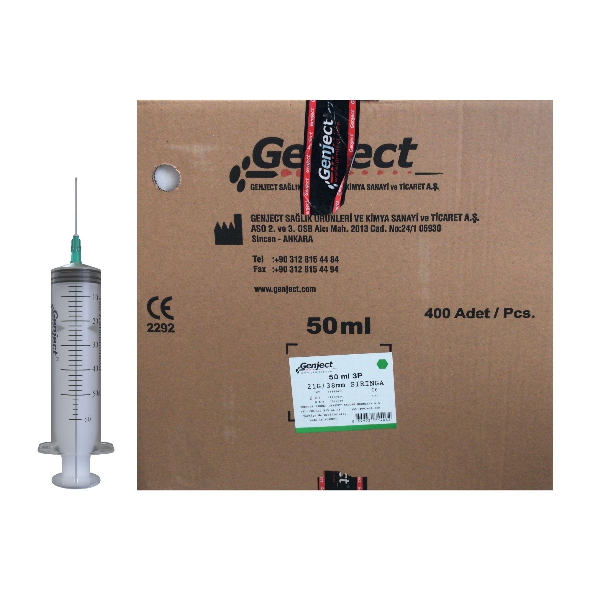 GENJECT - 50 Ml 3PARÇA 21G 0.80X38MM Enjektör - 400 Adet