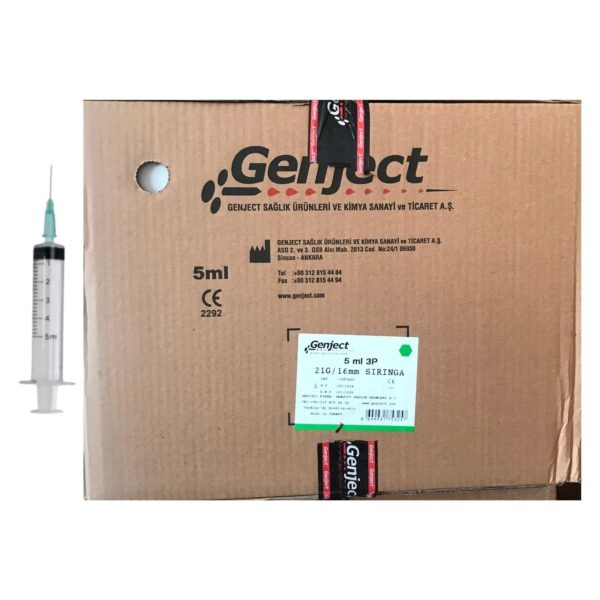 GENJECT - 5ML 3PARÇA Yeşil Kısa İğneli Enjektör - 1000 Adet
