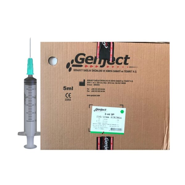 GENJECT - 5ML 3PARÇA Yeşil Kısa İğneli Enjektör - 1000 Adet