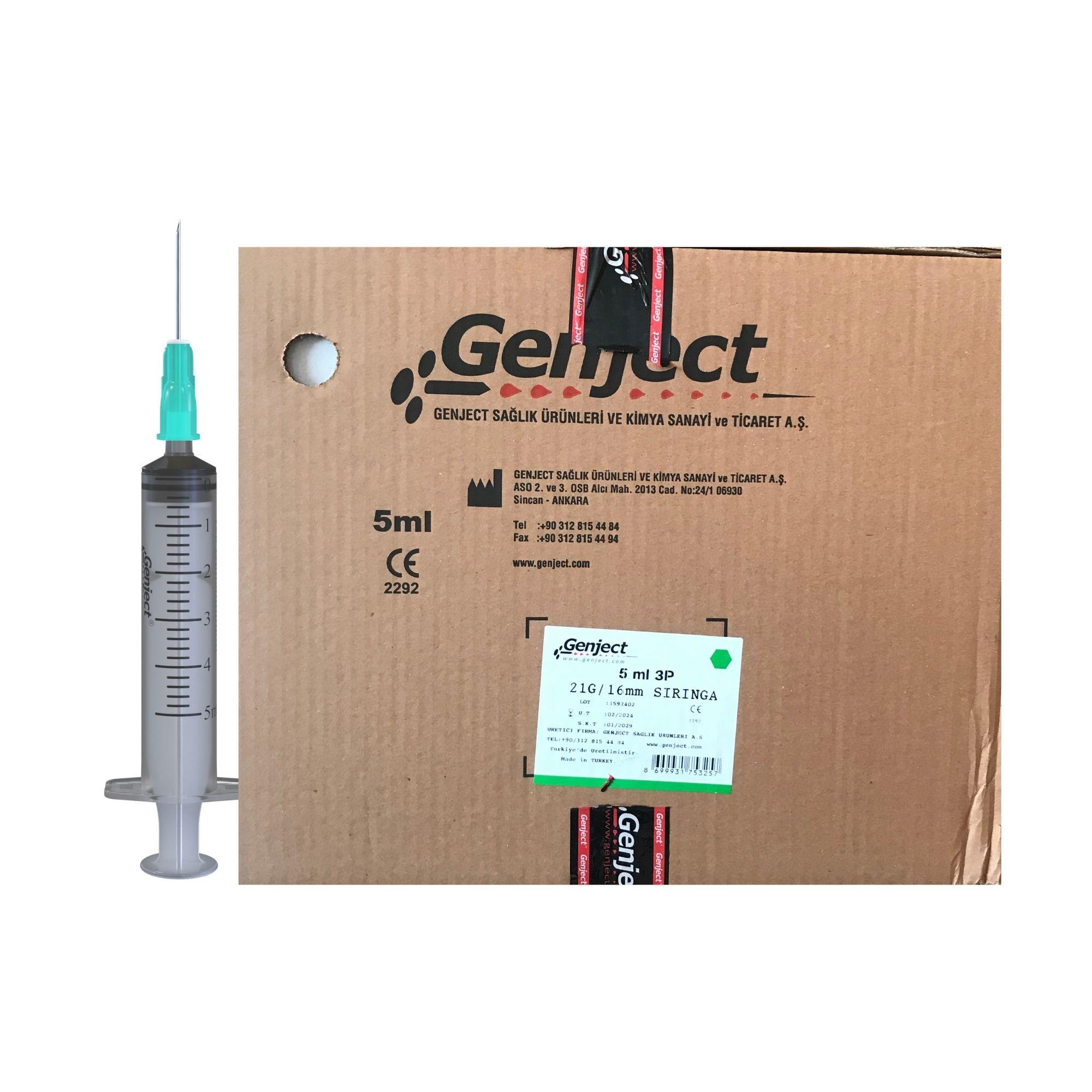 GENJECT - 5ML 3PARÇA Yeşil Kısa İğneli Enjektör - 1000 Adet