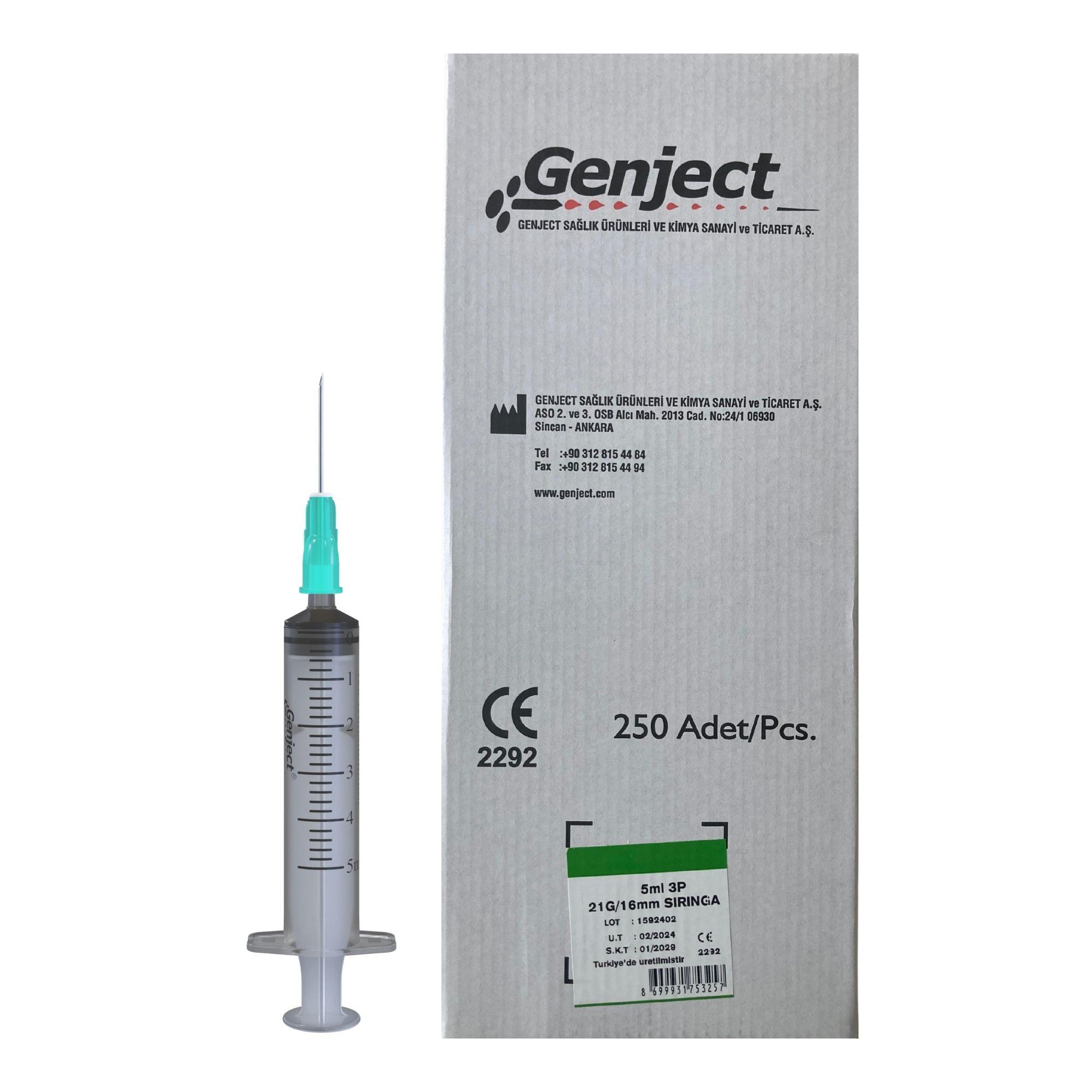 GENJECT - 5ML 3PARÇA Yeşil Kısa İğneli Enjektör - 250 Adet