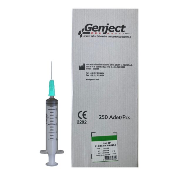 GENJECT - 5ML 3PARÇA Yeşil Kısa İğneli Enjektör - 250 Adet