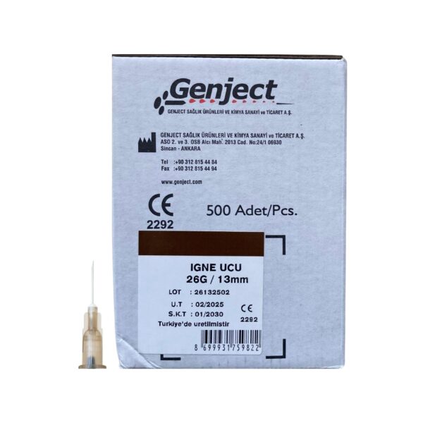 GENJECT - Enjektör İğne Ucu 13MM Kahverengi 26G - 500 Adet