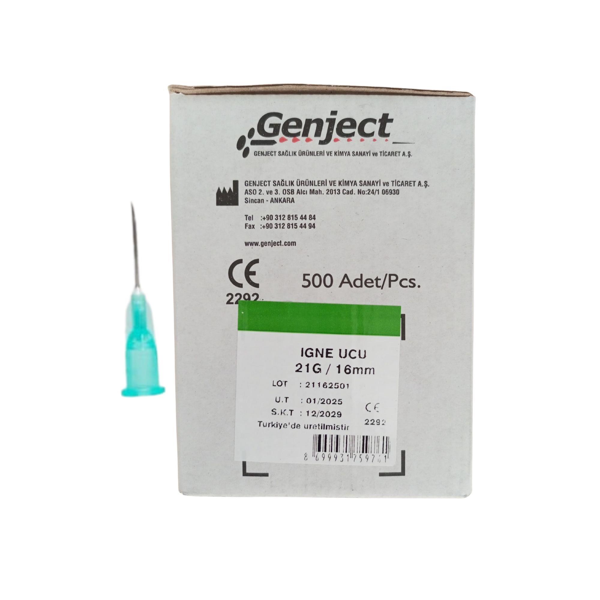 GENJECT - Enjektör İğne Ucu 16MM Veteriner Yeşil Kısa 21G - 100 Adet