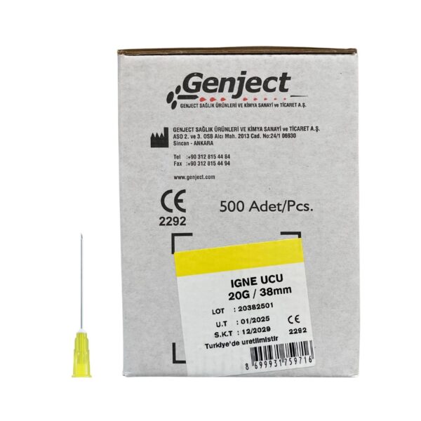 GENJECT - Enjektör İğne Ucu 38MM Sarı 20G - 500 Adet