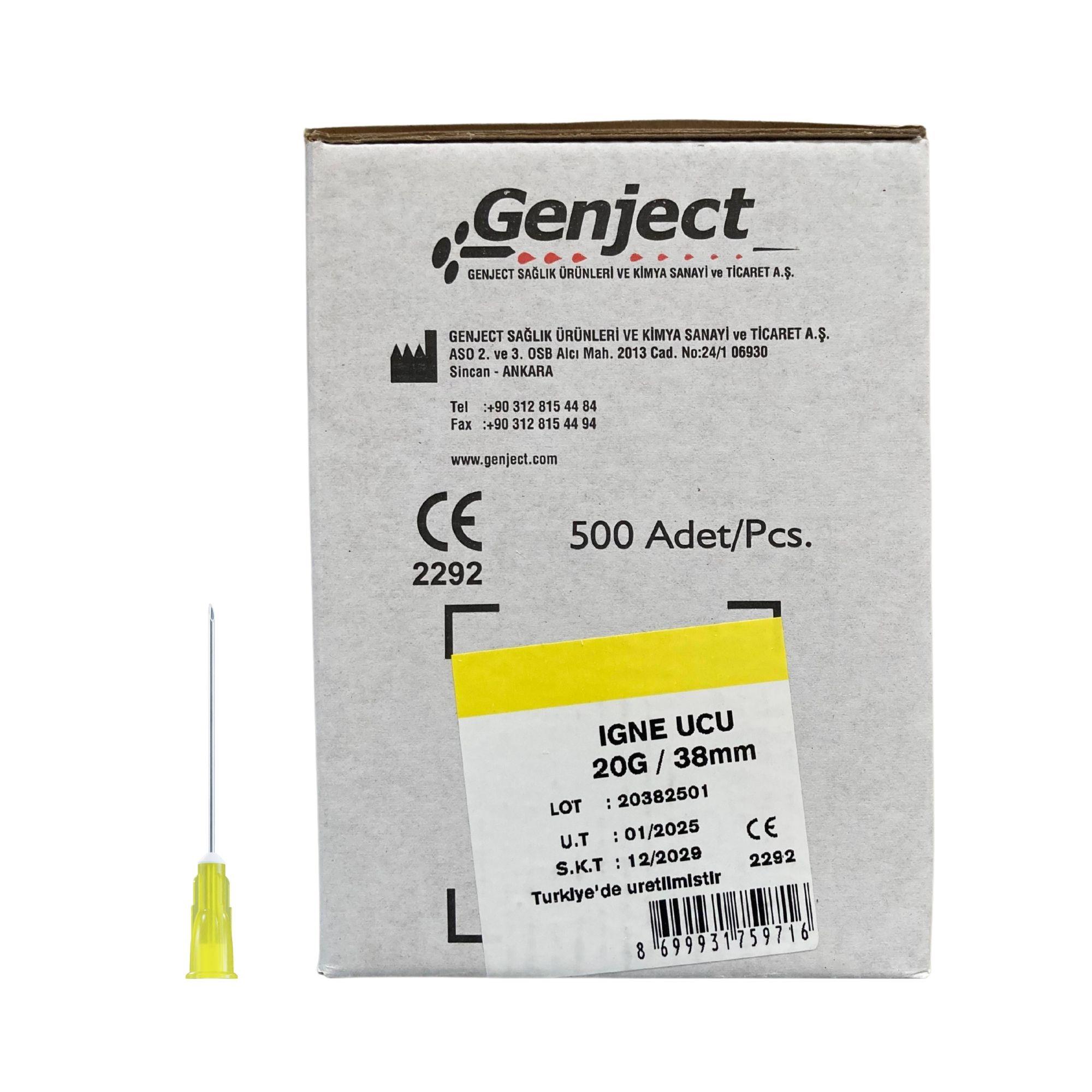 GENJECT - Enjektör İğne Ucu 38MM Sarı 20G - 500 Adet