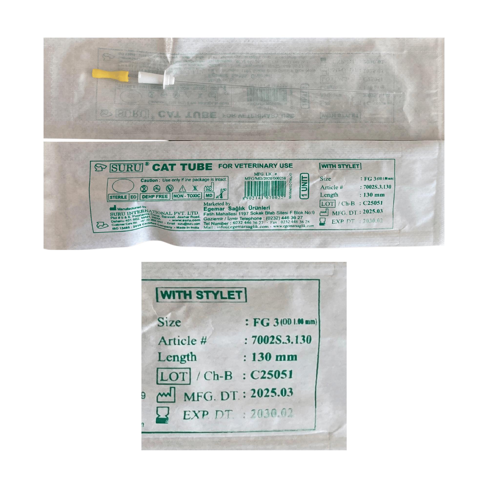 SURU - Kedi İdrar Sondası Mandrenli FG3 1.0X130MM - 12 Adet
