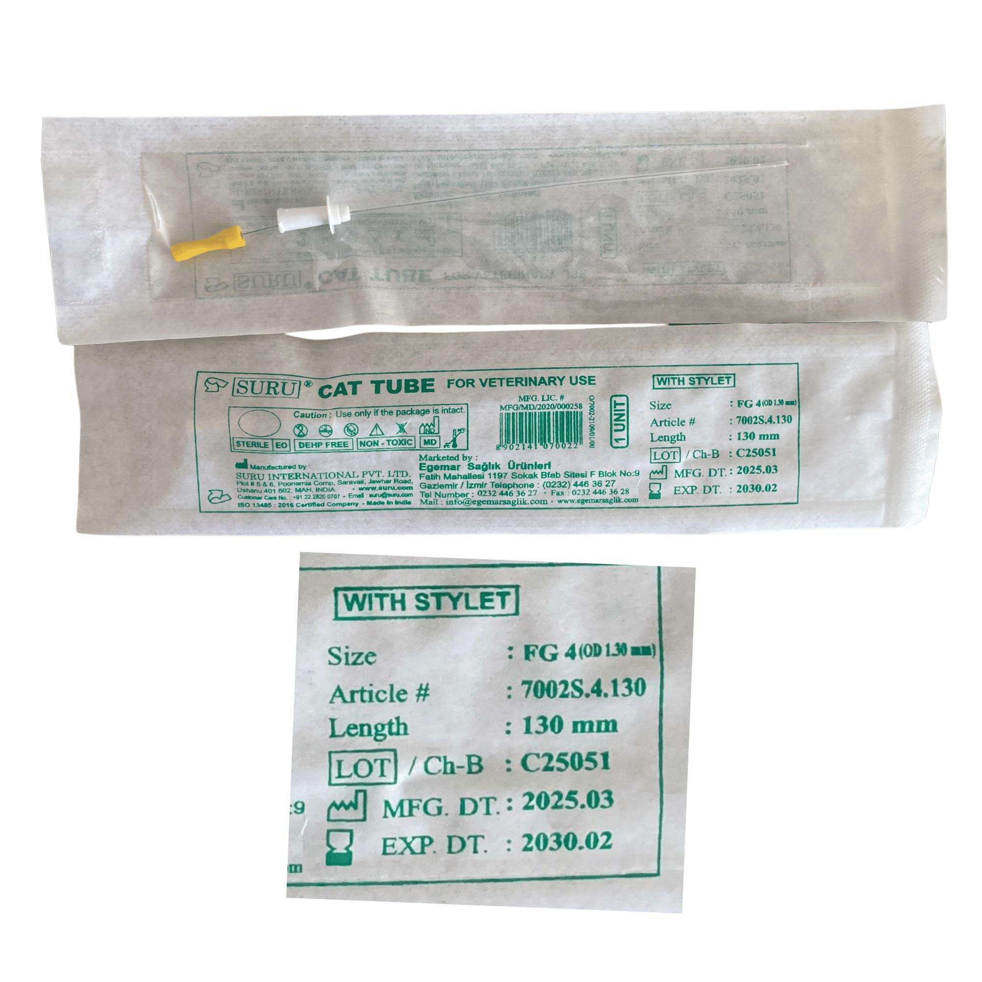 SURU - Kedi İdrar Sondası Mandrenli FG4 1.3X130MM - 12 Adet