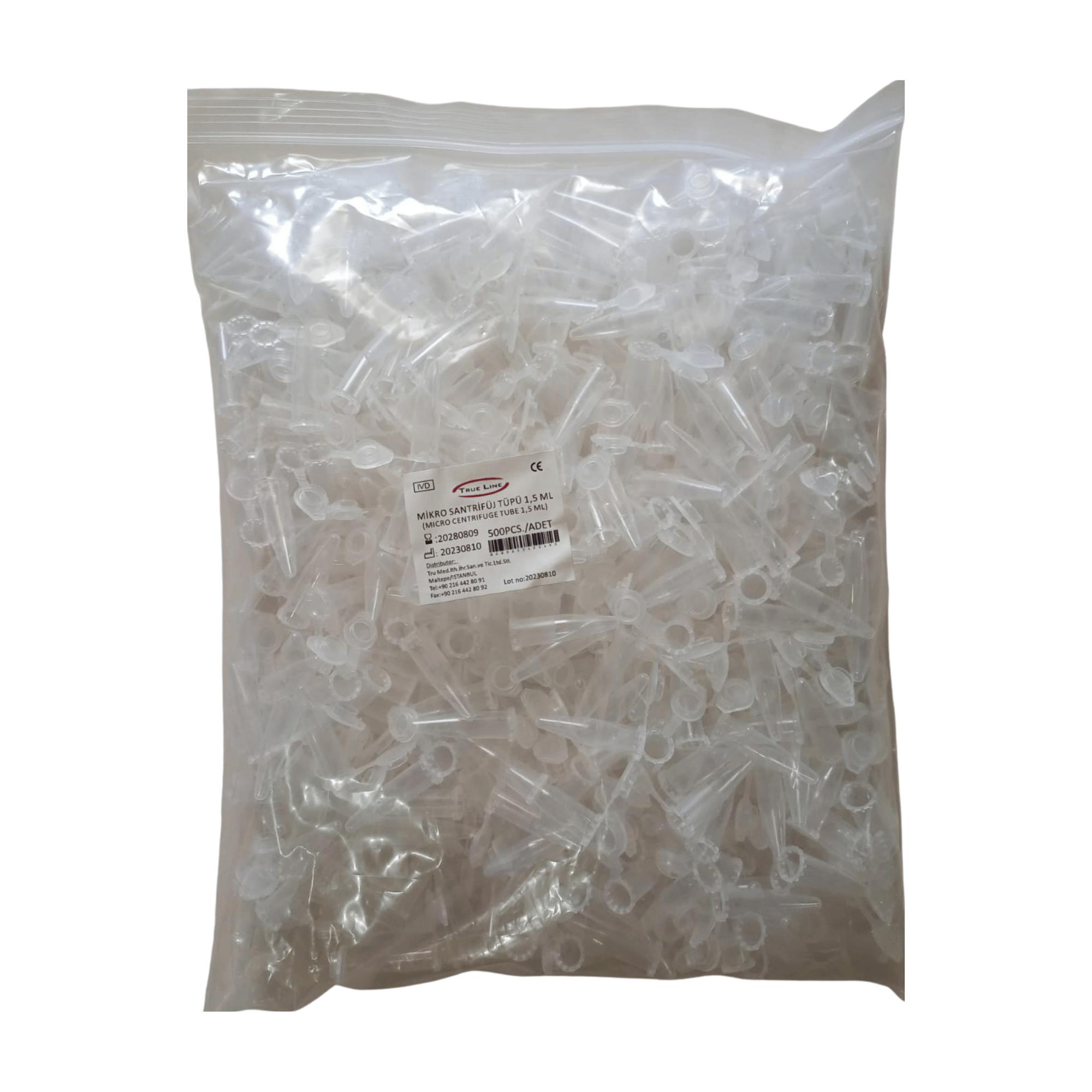 TRUE LİNE - Mikro Santrifüj Eppendorf Tüpü Kapaklı 1.5ML - 500 Adet