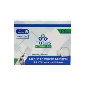TULES - Steril Non Woven Kompress 7,5CM X 7,5CM 4 Kat 5Lİ 10 Paket