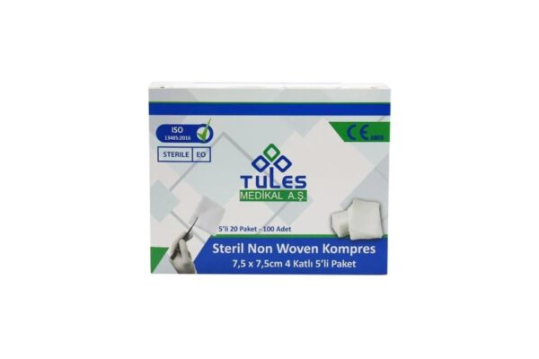 TULES - Steril Non Woven Kompress 7,5CM X 7,5CM 4 Kat 5Lİ 20 Paket