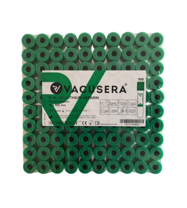 VACUSERA - 2ML Kan Tüpü Plastik Lityum Heparinli Yeşil REF: 234402 - 100 Adet